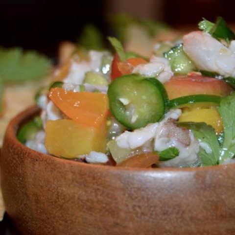 Grilled Peach and Shrimp Ceviche